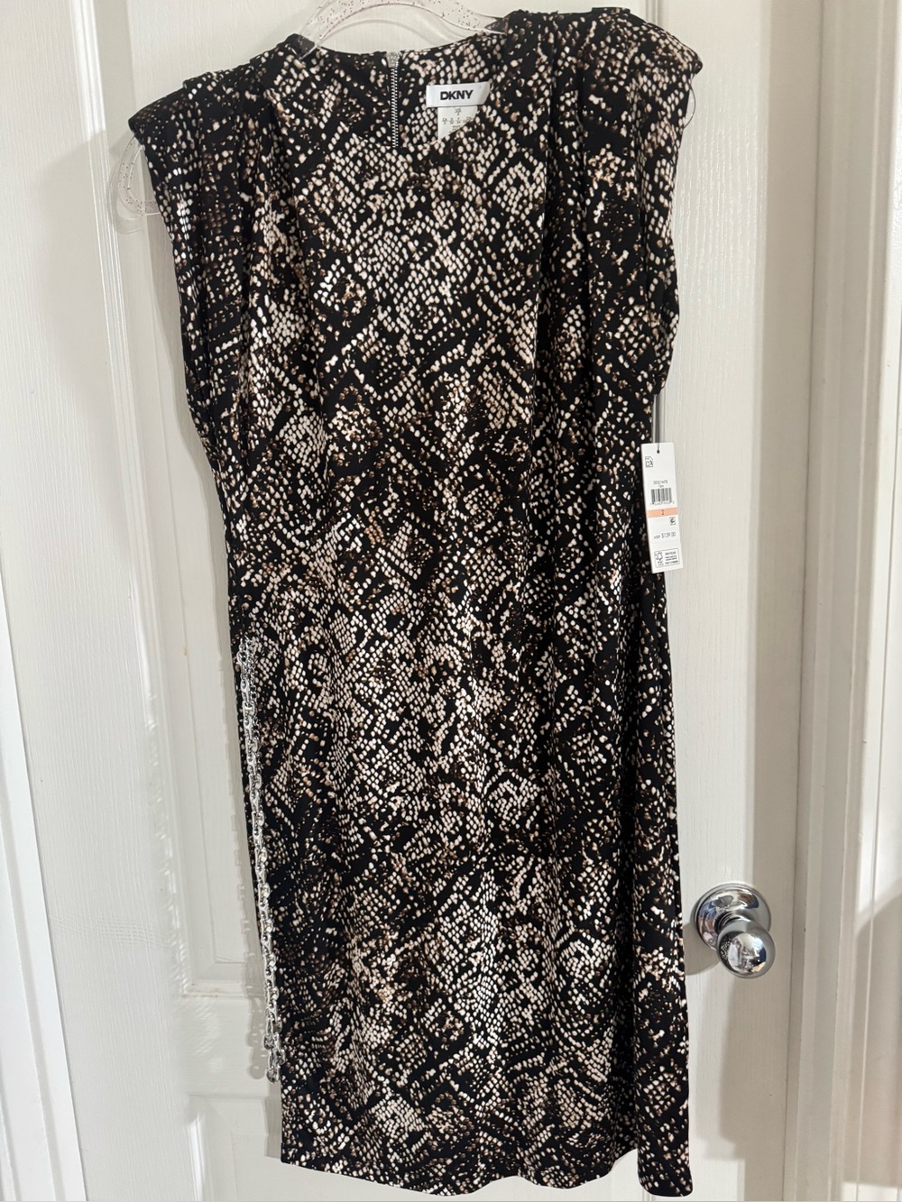 DKNY Black and Cream Snake Print Sleeveless Dress